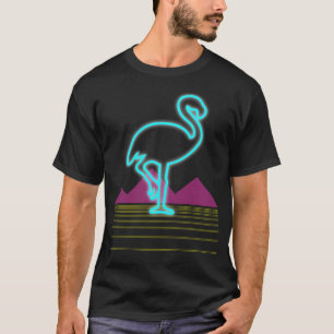 80年代のレトロなネオンピンクフラミンゴ鳥 Tシャツ