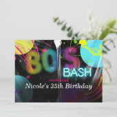 80年代のレトロなバッシュスプラッシュ誕生日パーティーの招待状 招待状 (スタンド正面)