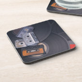 80年代のレトロのカセットテープおよびレコード コースター (左側)