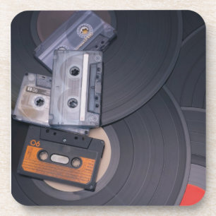 80年代のレトロのカセットテープおよびレコード コースター