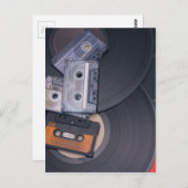 80年代のレトロのカセットテープおよびレコード ポストカード (正面/裏面)