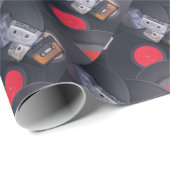 80年代のレトロのカセットテープおよびレコード ラッピングペーパー (ロールコーナー)