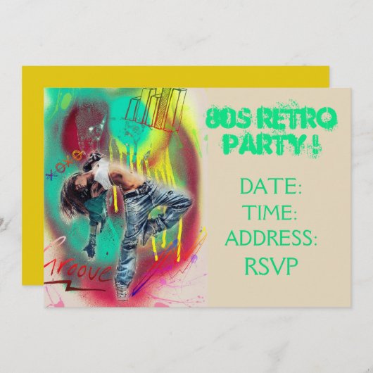 80年代のレトロのテーマのダンスパーティー 招待状 (正面/裏面)