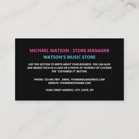 80年代のレトロテープ、ミュージックストア 名刺 (裏面)