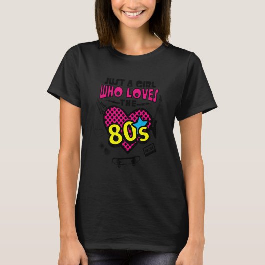 80年代のレトロヴィンテージ1980年代を愛する女の子 Tシャツ (正面)