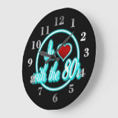 80年代のレトロ青ネオンロゴ時計 ラージ壁時計 (傾斜)