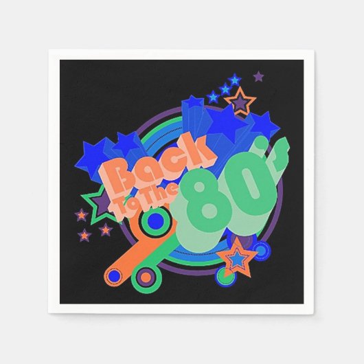 80年代のレトロ80年代のパーティー紙ナプキンスに戻る スタンダードカクテルナプキン (正面)
