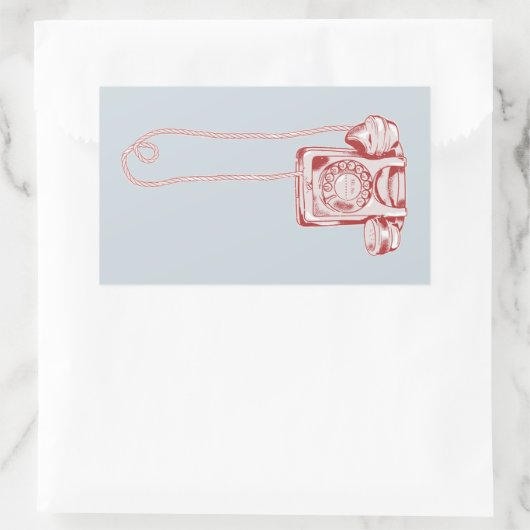 80年代のロータリダイヤル電話 長方形シール (バッグ)