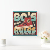 80年代のヴィンテージ色レトロ スクエア壁時計 (ホーム)