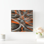 80年代のヴィーブはオレンジと灰色の層状カーフを燃やした スクエア壁時計 (ホーム)