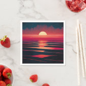 80年代の合成波紅海とヴィンテージ夕日 スタンダードカクテルナプキン (インサイチュ)