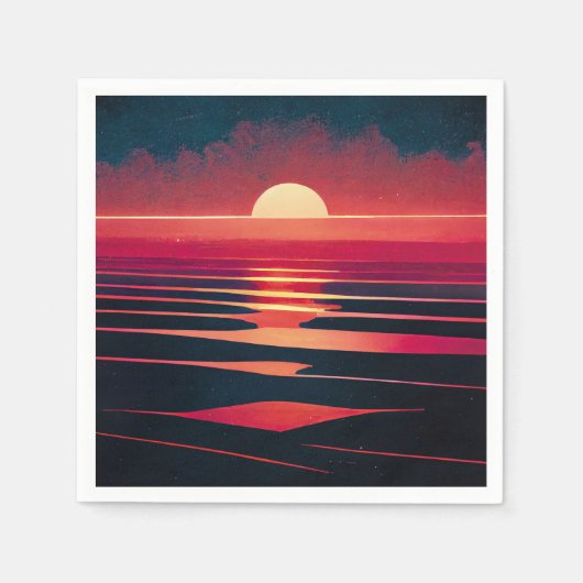 80年代の合成波紅海とヴィンテージ夕日 スタンダードカクテルナプキン (正面)