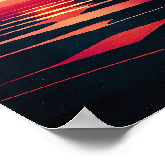 80年代の合成波紅海とヴィンテージ夕日 ポスター (角)