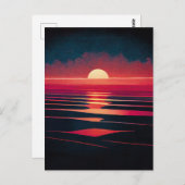 80年代の合成波紅海とヴィンテージ夕日 ポストカード (正面/裏面)