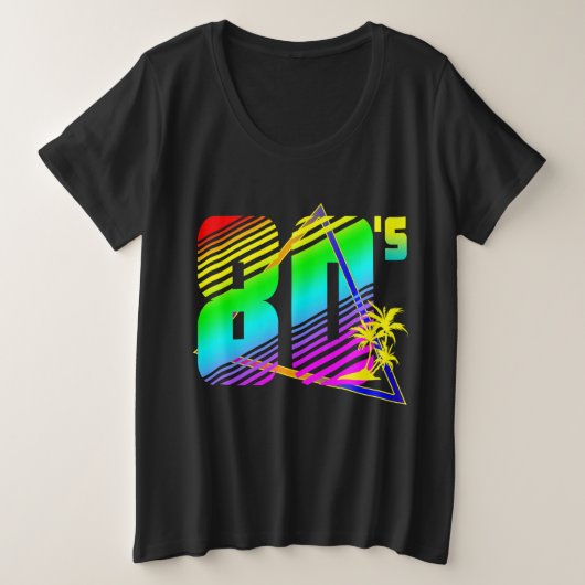 80年代の夕日とヤシの木  プラスサイズTシャツ (デザイン正面)
