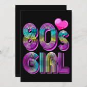 80年代の女の子の誕生日パーティー衣装 レトロ ヴィンテージ 招待状 (正面/裏面)