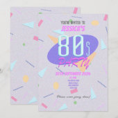 80年代の幾何学模様パーティー招待状(紫色) 招待状 (正面/裏面)