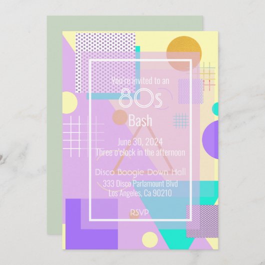 80年代の幾何学的ファンキーレトロ黄色のアナウンスカード 案内状 (正面/裏面)