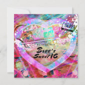 80年代の明るく楽しいハートパーティー招待状 招待状 (正面)