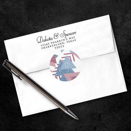 80年代の月光抽象 | ダスティピンクとブルーのカスタム ラウンドシール