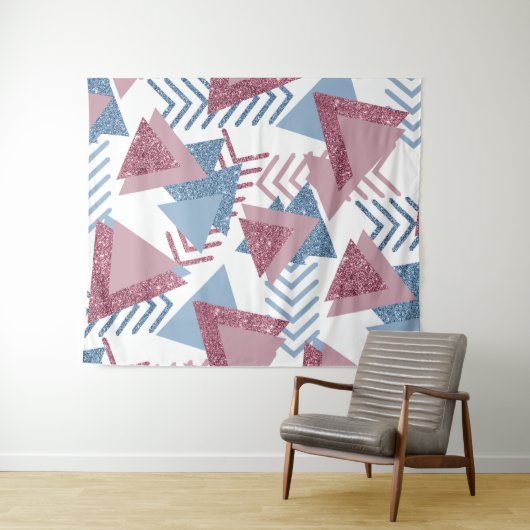 80年代の月光抽象 | ダスティーなマウベピンクとブルー タペストリー (インサイチュ(横))