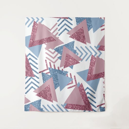 80年代の月光抽象 | ダスティーなマウベピンクとブルー タペストリー (正面)