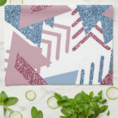 80年代の月抽象芸術 |ほこりっぽいメイブピンクとブルー キッチンタオル (折り畳み)