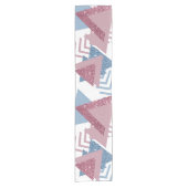 80年代の月抽象芸術 |ほこりっぽいメイブピンクとブルー ショートテーブルランナー (正面)