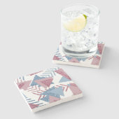 80年代の月抽象芸術 |ほこりっぽいメイブピンクとブルー ストーンコースター (横)