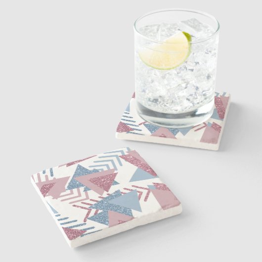 80年代の月抽象芸術 |ほこりっぽいメイブピンクとブルー ストーンコースター (横)