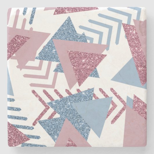 80年代の月抽象芸術 |ほこりっぽいメイブピンクとブルー ストーンコースター (正面)