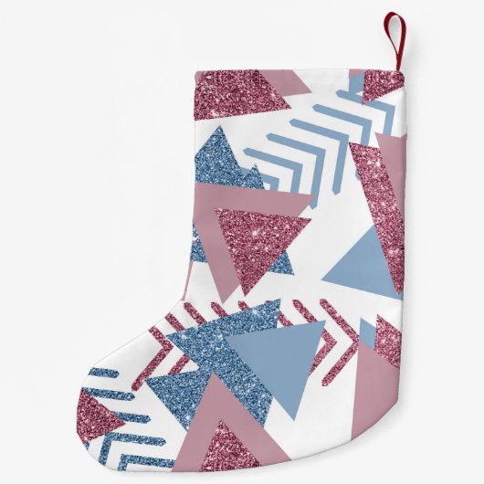 80年代の月抽象芸術 |ほこりっぽいメイブピンクとブルー スモールクリスマスストッキング (裏面)