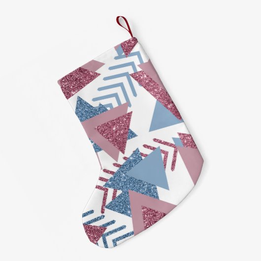 80年代の月抽象芸術 |ほこりっぽいメイブピンクとブルー スモールクリスマスストッキング (裏面 (吊り時))