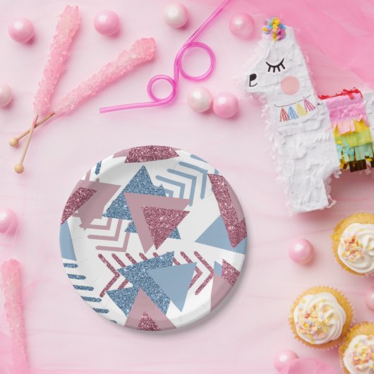 80年代の月抽象芸術 |ほこりっぽいメイブピンクとブルー ペーパープレート (パーティー)