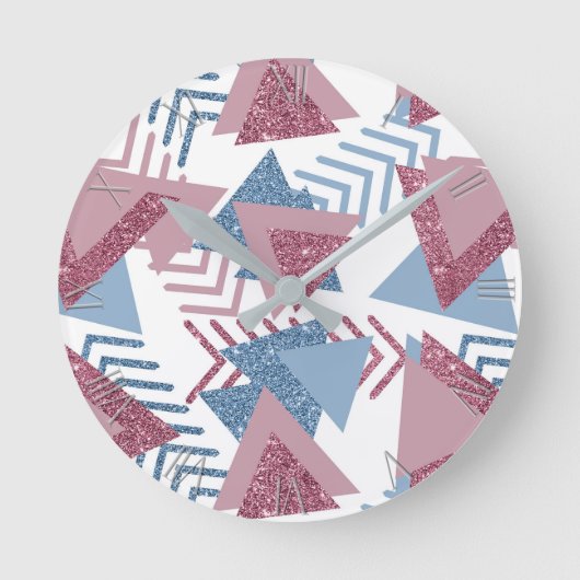 80年代の月抽象芸術 |ほこりっぽいメイブピンクとブルー ラウンド壁時計 (正面)