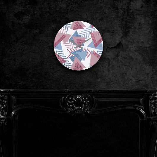 80年代の月抽象芸術 |ほこりっぽいメイブピンクとブルー ラウンド壁時計