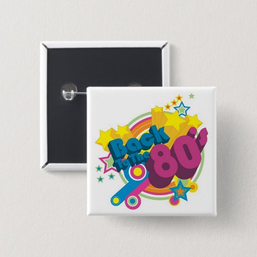 80年代の正方形のレトロの80年代ボタンに戻る 缶バッジ (正面&裏面)