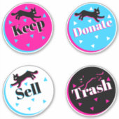 80年代の猫黒ピンク幾何学的なコンマリ組織 シール (正面)