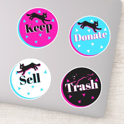 80年代の猫黒ピンク幾何学的なコンマリ組織 シール (詳細)