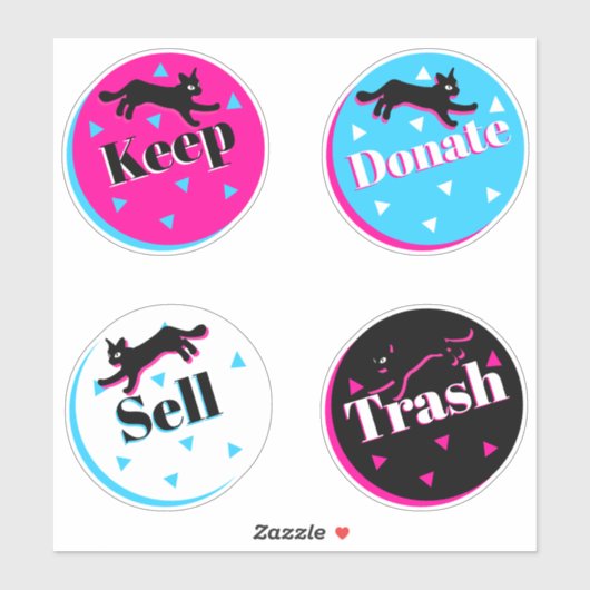 80年代の猫黒ピンク幾何学的なコンマリ組織 シール (シート)