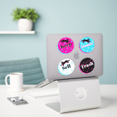 80年代の猫 ブラック ピンク ジオメトリック コンMari オーガナイジング シール (デスク上のノートパソコン)