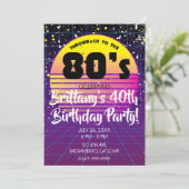 80年代の紫と黄色の太陽パーティーへのレトロなオマージュ 招待状 (スタンド正面)