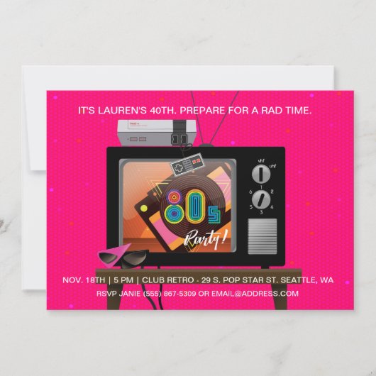 80年代の誕生会のレトロの賭博のアーケードの招待状 招待状 (正面)