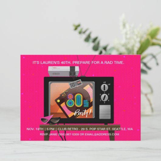 80年代の誕生会のレトロの賭博のアーケードの招待状 招待状 (スタンド正面)