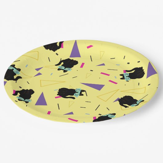 80年代の誕生日パーティー黒猫レトロパーティー ペーパープレート (アングル)