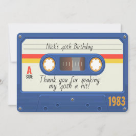 80年代の誕生日パーティー、カセットテープのサンクスカード 招待状