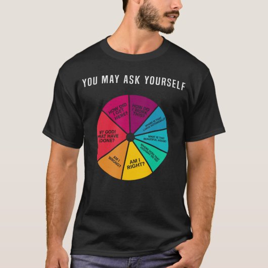 80年代の音楽のレトロな歌詞の円グラフ You May Ask Yours Tシャツ (正面)