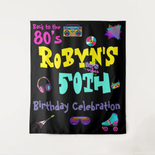 80年代または90年代をテーマにした誕生日パーティーの招待状 タペストリー