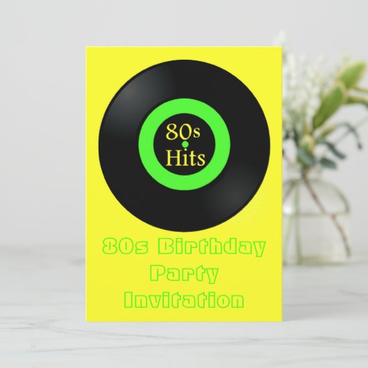 80年代をテーマにしたパーティの招待状80年代レトロなビニルアルバム 招待状 (スタンド正面)