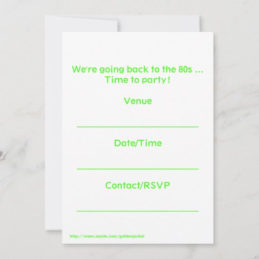 80年代をテーマにしたパーティの招待状80年代レトロなビニルアルバム 招待状 (裏面)